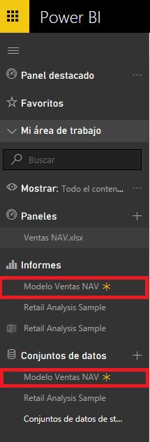 Barra lateral power BI modelos de datos