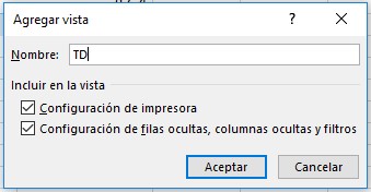 nombre de la vista en excel
