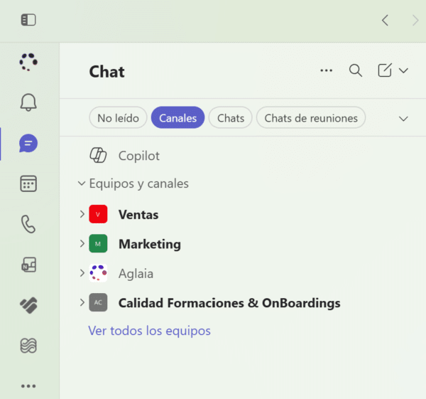 Chats, canales y equipos