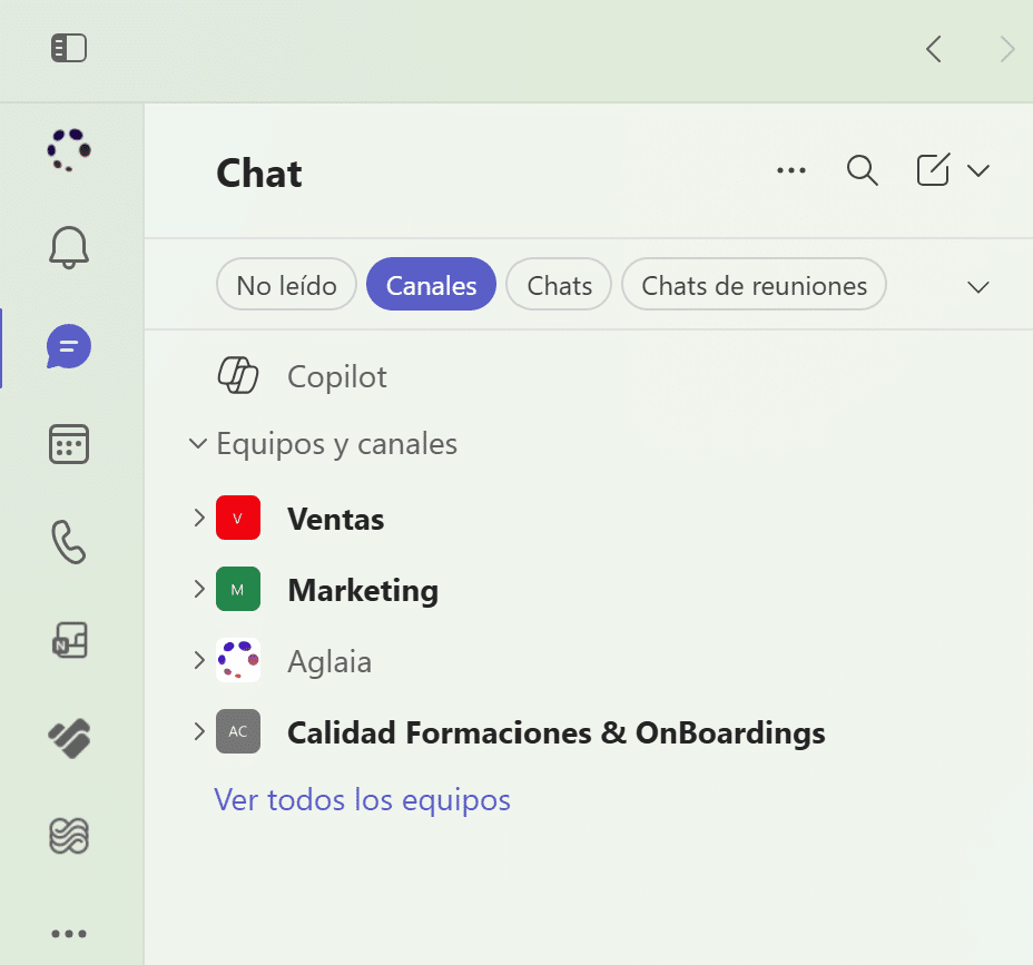 Chats, canales y equipos