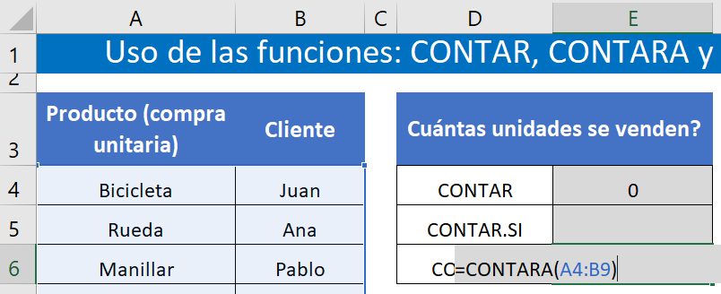 sintaxis función CONTARA en excel 
