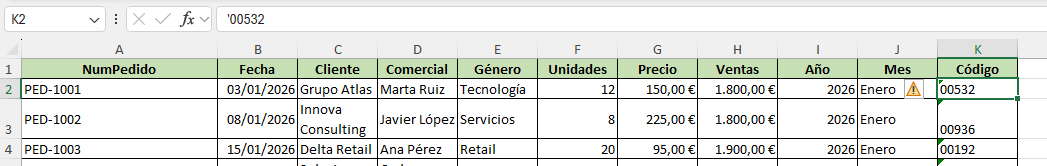 cómo ingresar valore que comienzan por "0"
