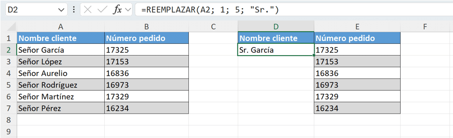 Ejemplo función "REEMPLAZAR"