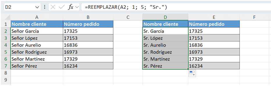Ejemplo función "REEMPLAZAR"