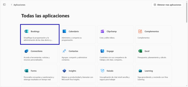 Acceder a Microsoft Bookings desde el panel de Microsoft 365 