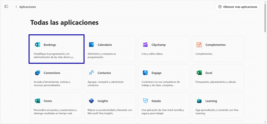 Acceder a Microsoft Bookings desde el panel de Microsoft 365 