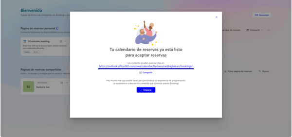 Compartir el enlace de tu página de Micrososft Bookings