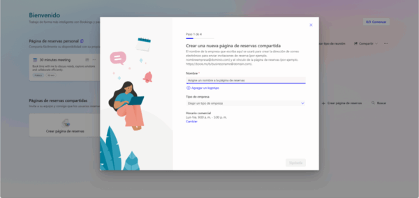 Configuración de la página de Microsoft Bookings