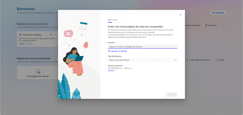 Configuración de la página de Microsoft Bookings