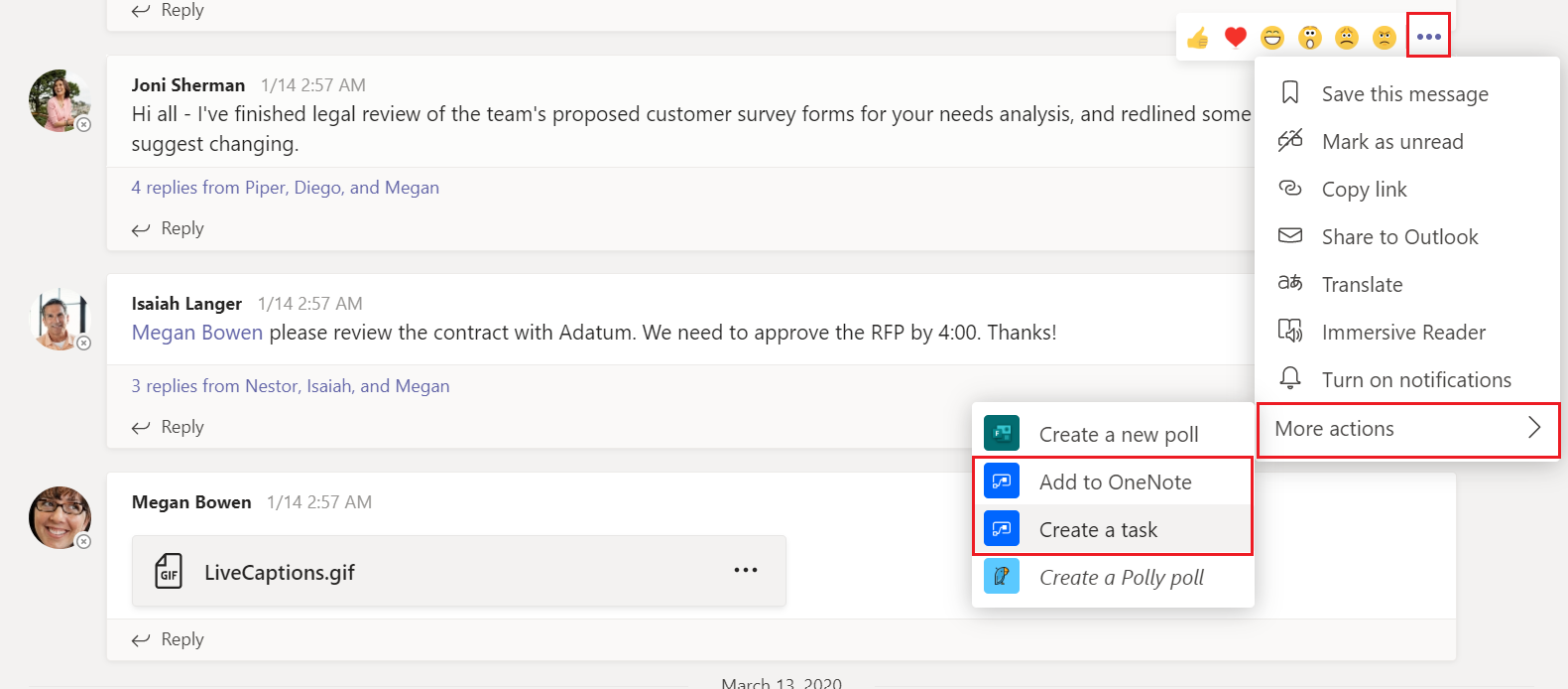 flows personalizados disponibles en el menu de acciones de mensaje de Teams