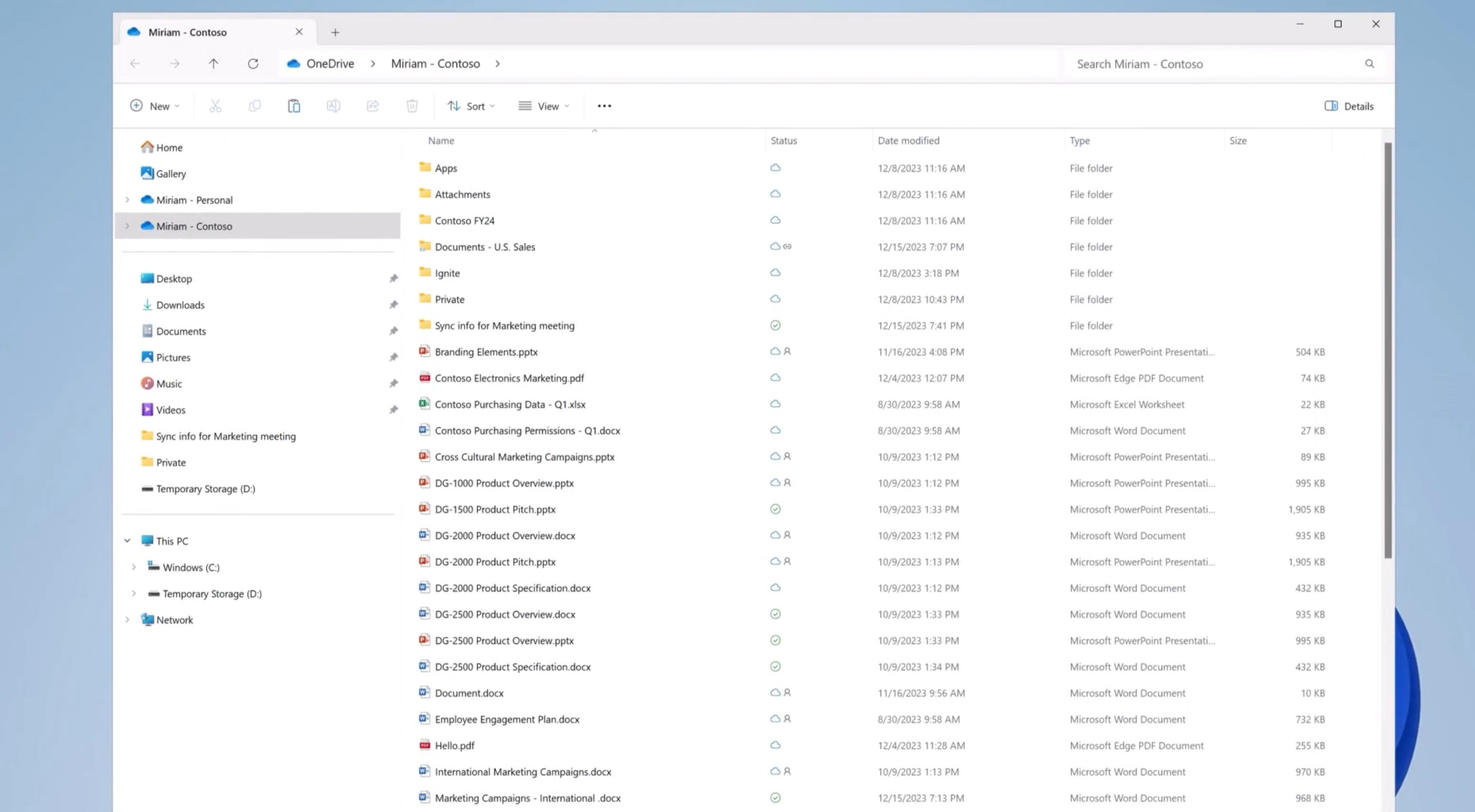 Interfaz de OneDrive