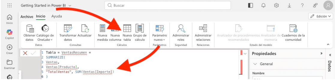 Ejemplo de como crear una tabla con DAX