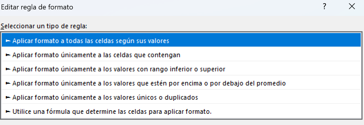 Ejemplo de nueva regla de formato y administrar reglas
