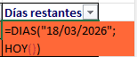 Fórmula "FECHA" para calcular los días restantes hasta el vencimiento en Excel