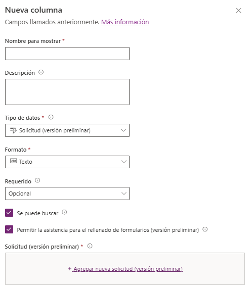 Pantalla de nueva creación de una columna de prompt en Dataverse
