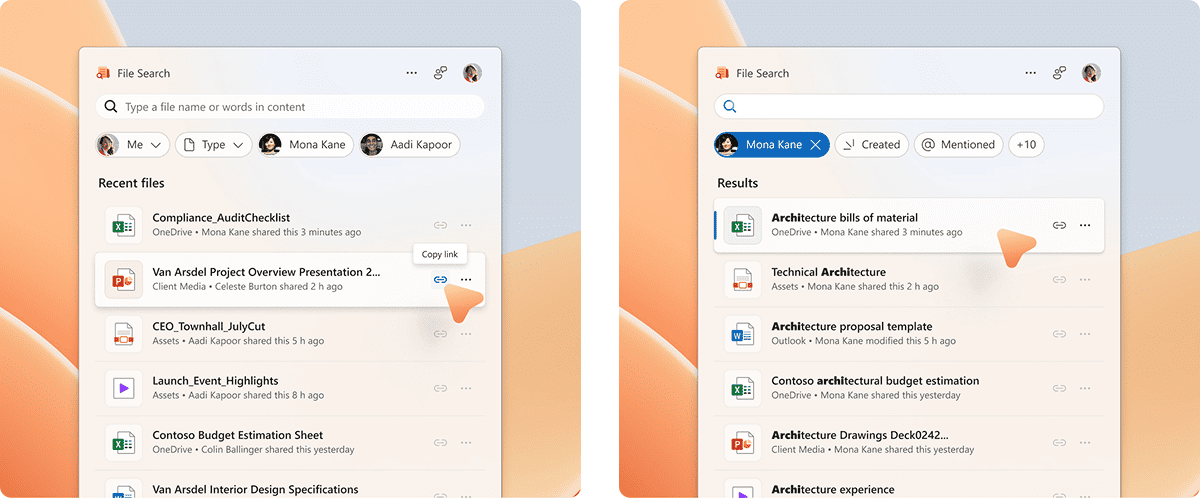 Funcionalidad de compartido seguro a través de Files y búsqueda por filtros.
