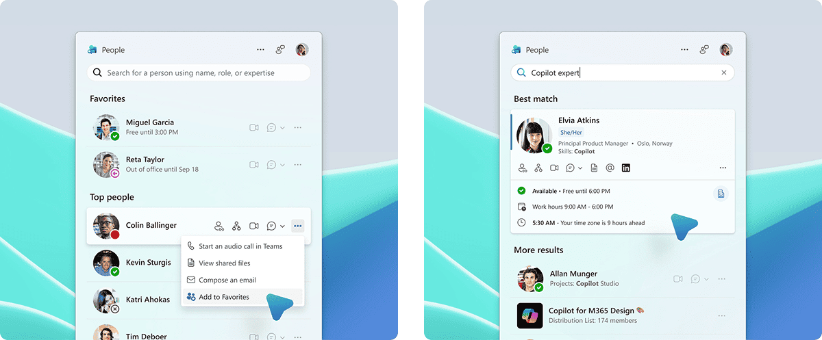 Funcionalidad de contacto directo a través de people y consulta contextual