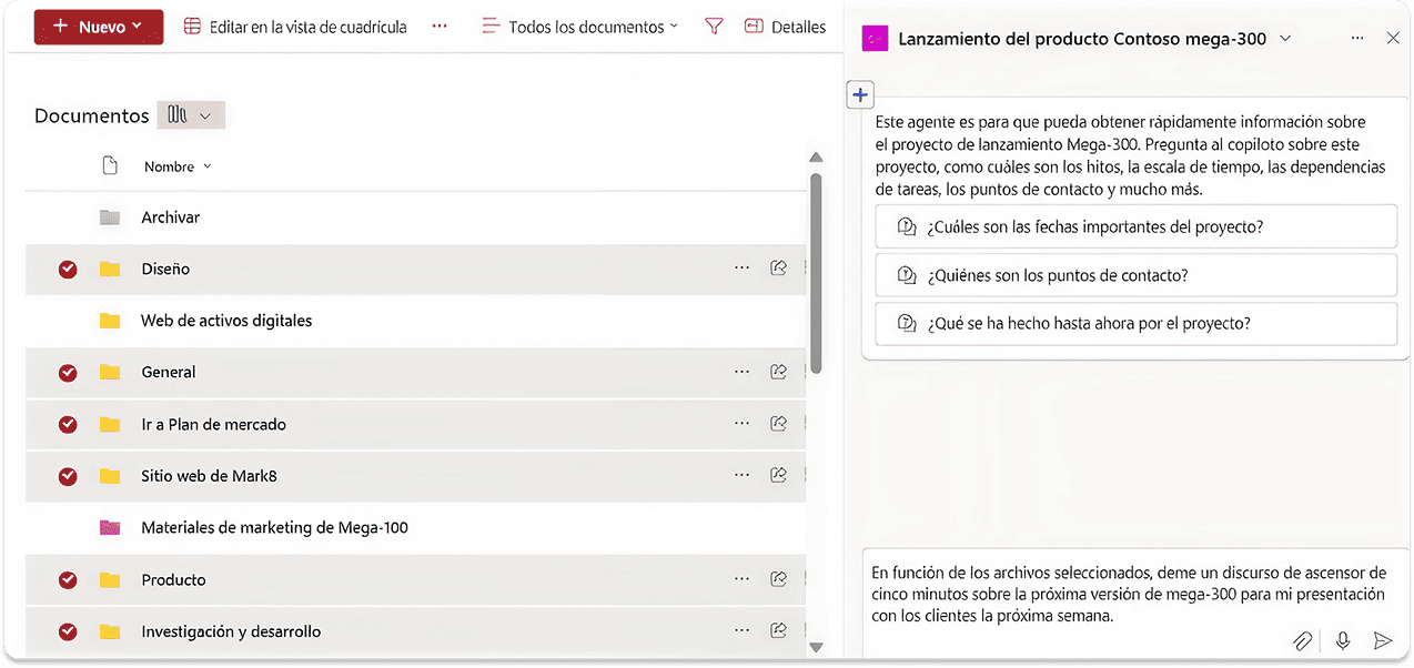 Captura de pantalla sobre un agente de Copilot personalizado para SharePoint