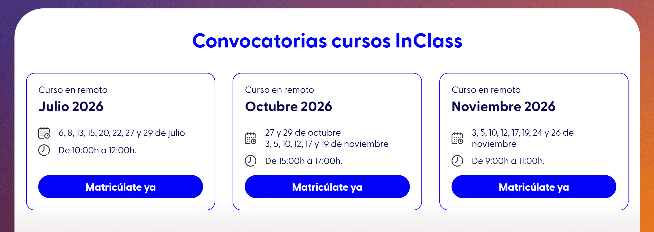 Convocatorias de curso InClass