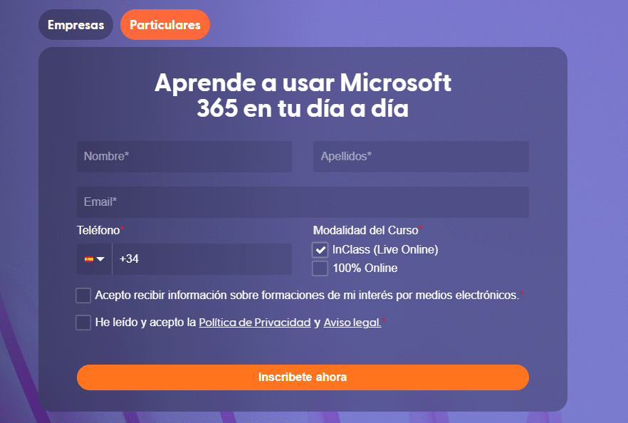 Inscripción para particulares